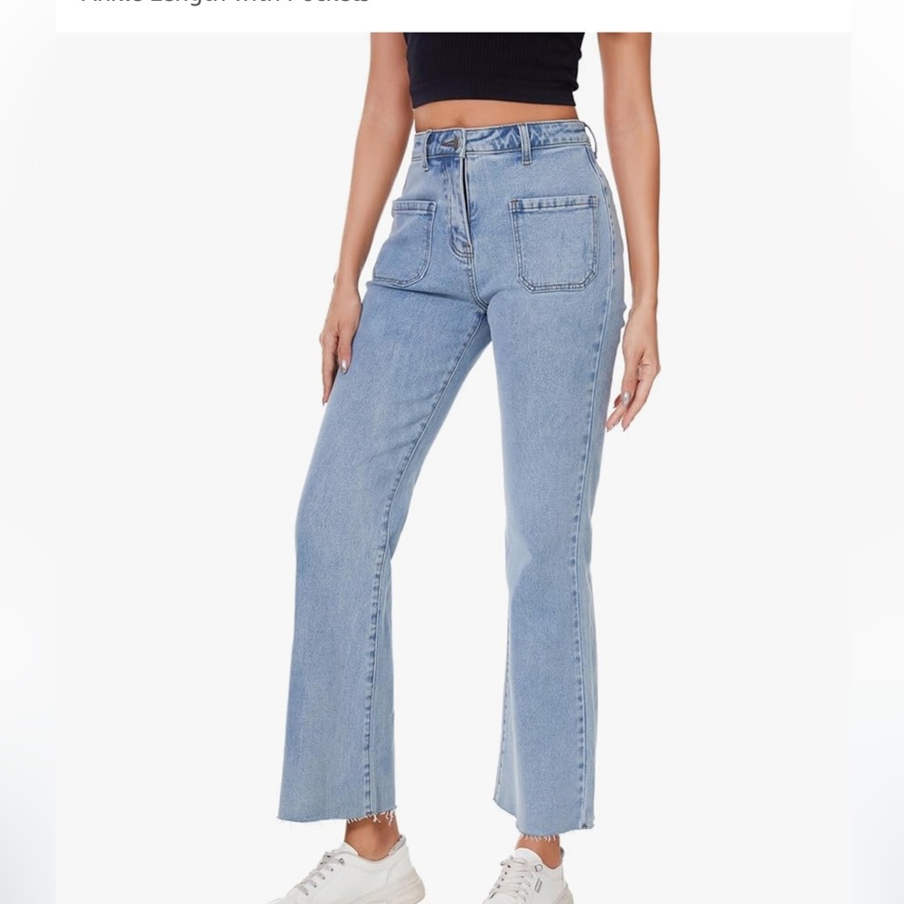 Women Straight‎ Leg Capris Jeans Mid Rise Cropped Pants Stretchy Ankle Length